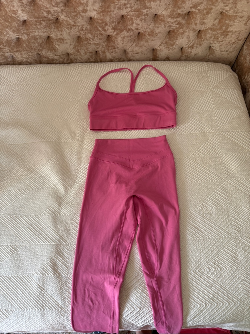 Vitality Cloud Pink Strappy Sports Bra and High-Waist Leggings Set
